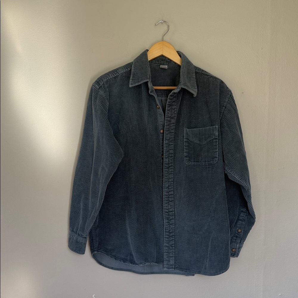 Men's Corduroy Button-Up Shirt Jacket - light navy medium